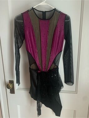 Fuchsia and Black Performance Costume with Rhinestones